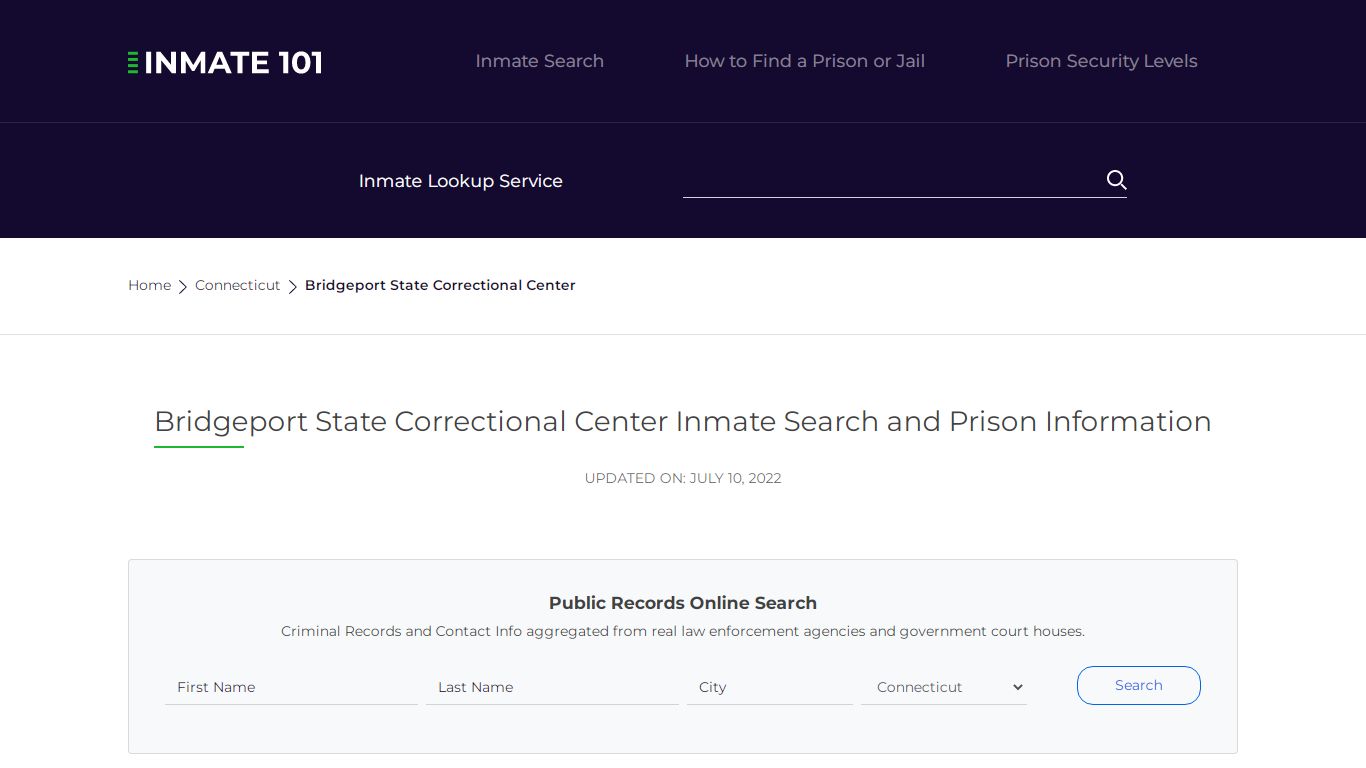 Bridgeport State Correctional Center Inmate Search ...