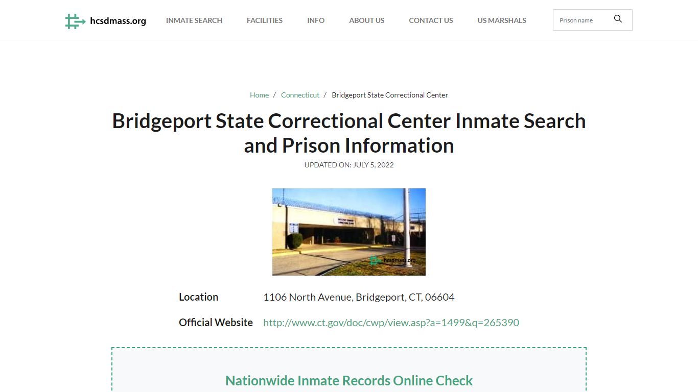 Bridgeport State Correctional Center Inmate Search ...