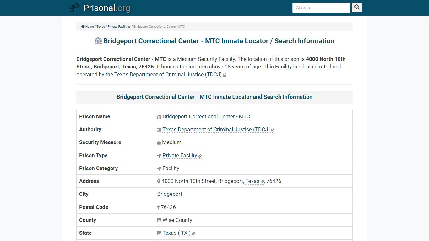 Bridgeport Correctional Center - MTC-Inmate Locator/Search ...